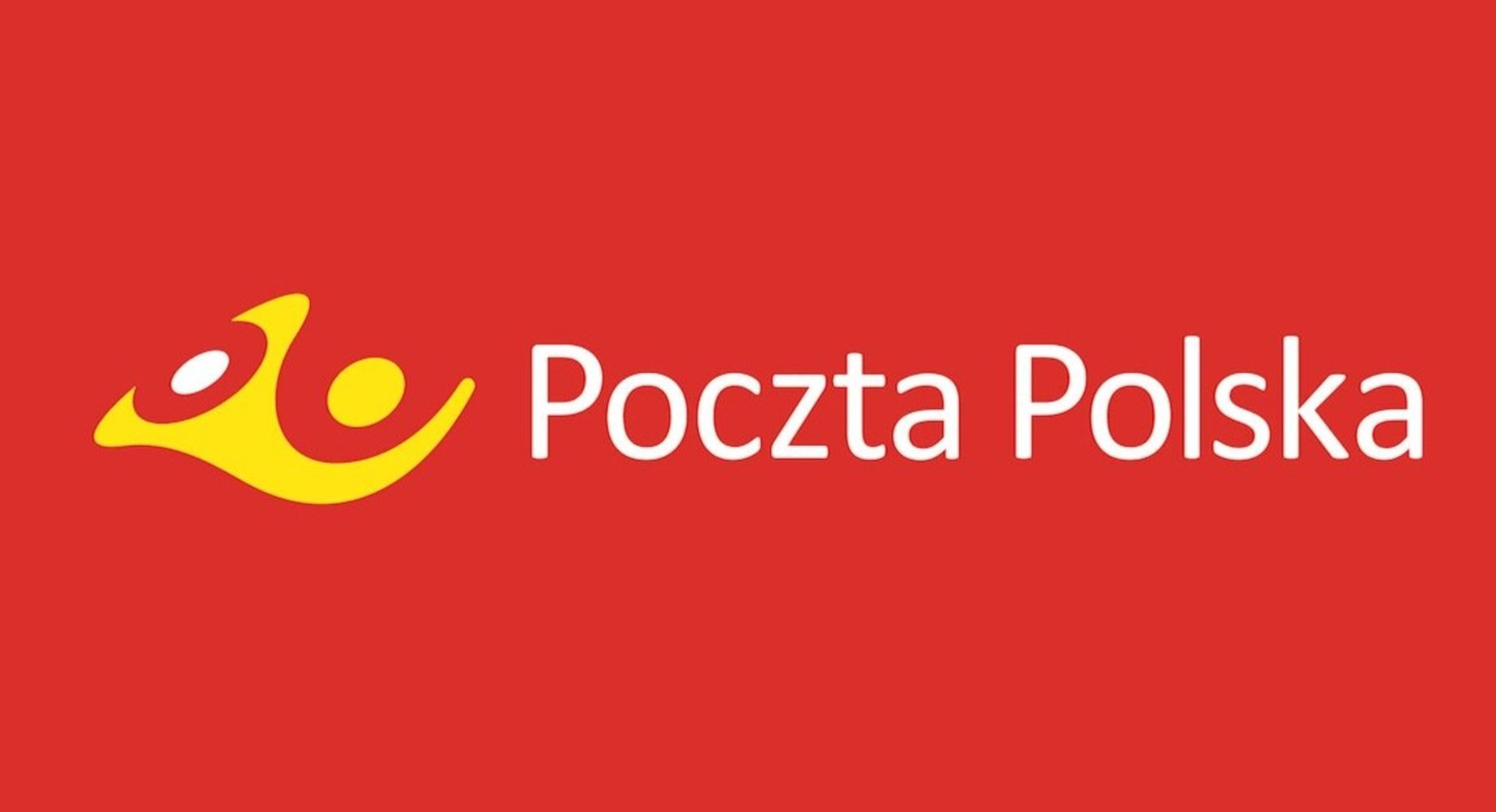 Czerwono tło z białym napisem Poczta Polska